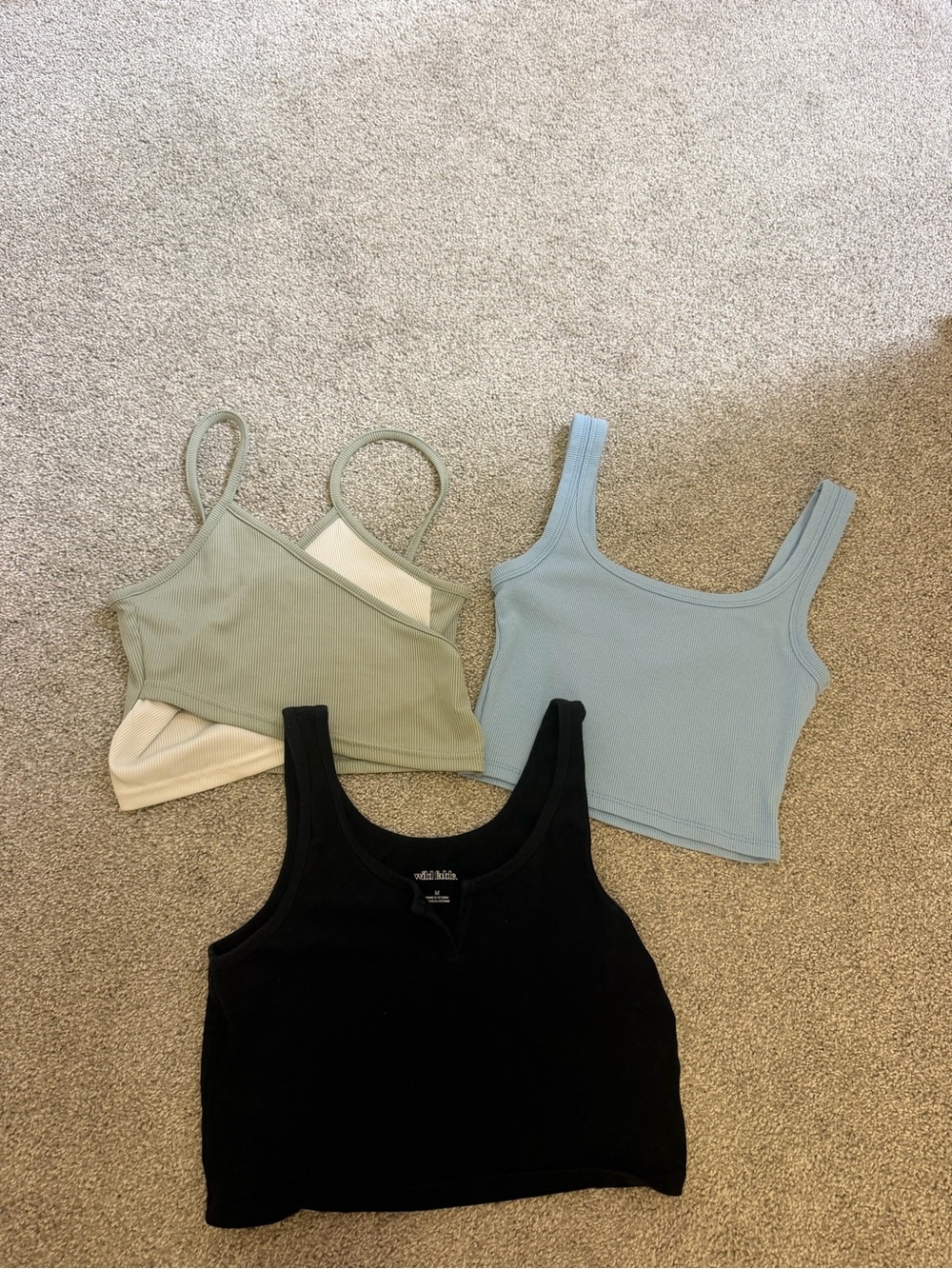 Bundle 3 Crop Tops - Black, Sage, Light Blue